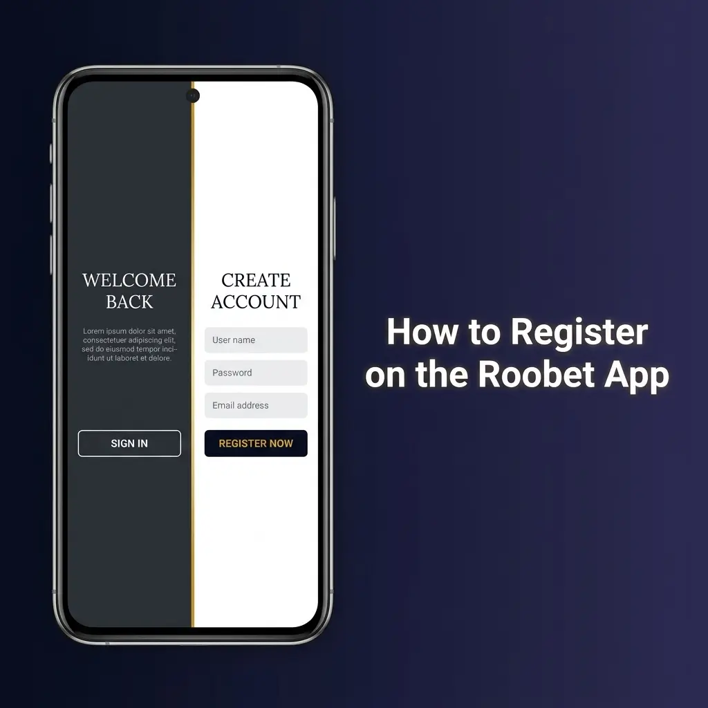 Roobet app registration screen showing Sign Up button and account creation steps for new users