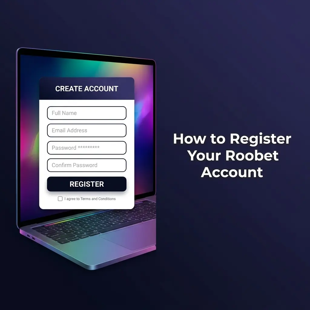 Roobet account registration form showing sign-up steps for email, password, and crypto currency selection