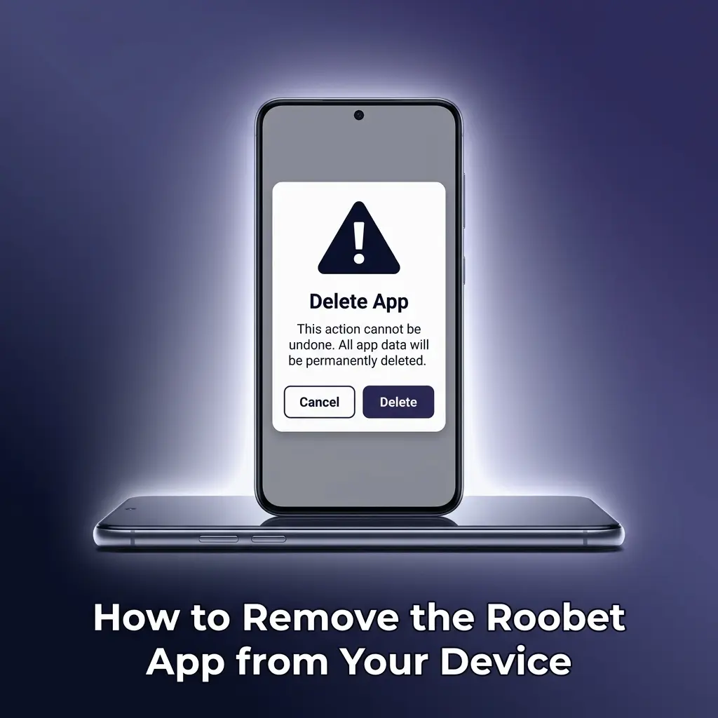 Person uninstalling the Roobet app on a mobile device, with uninstall option visible on screen
