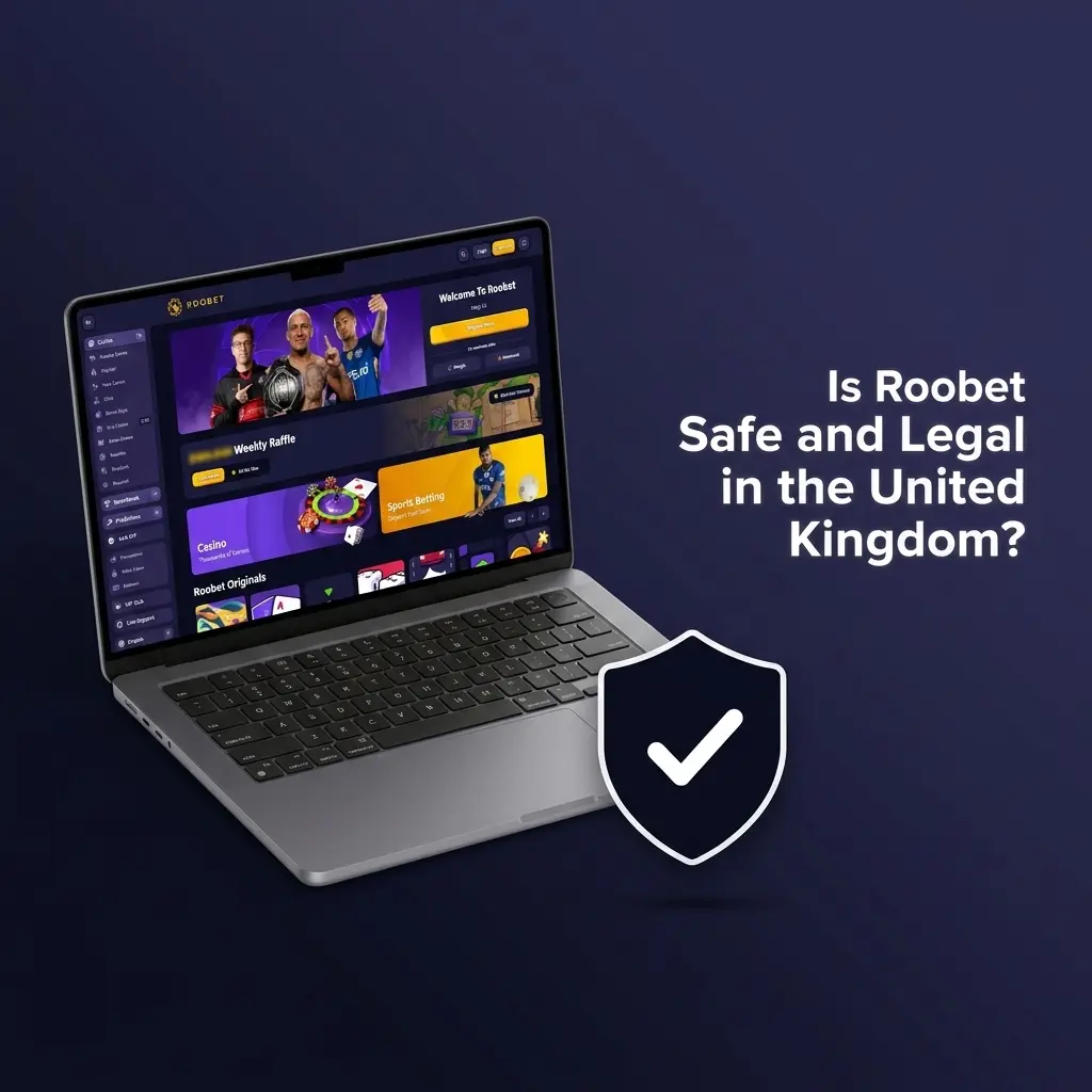 Roobet casino website showing Curaçao eGaming licence details, SSL security and responsible gaming tools for UK players