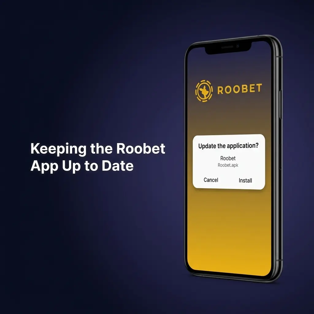 Roobet app update steps on Android APK and iOS PWA showing notification and installation process