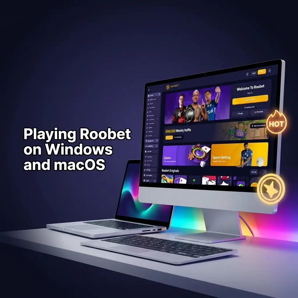 Roobet casino website accessible on Windows and macOS browsers with live betting and casino features, no download required
