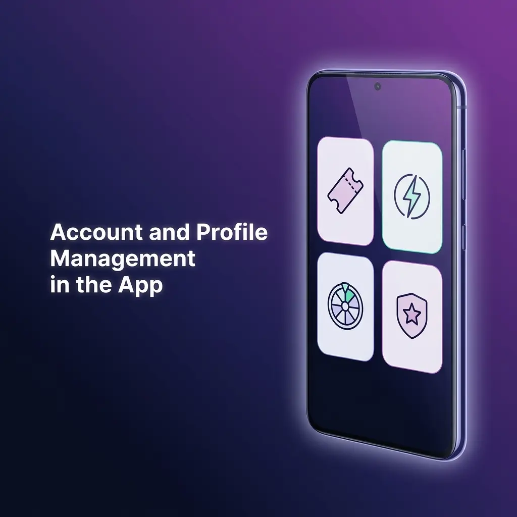 User profile dashboard showing crypto balance, transaction history, KYC verification, and responsible gambling controls in app