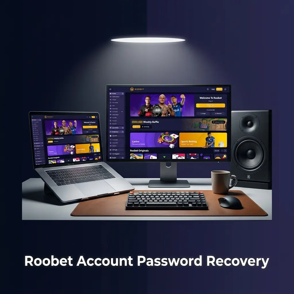 Roobet account password recovery steps showing forgot password link, email reset process and new password creation